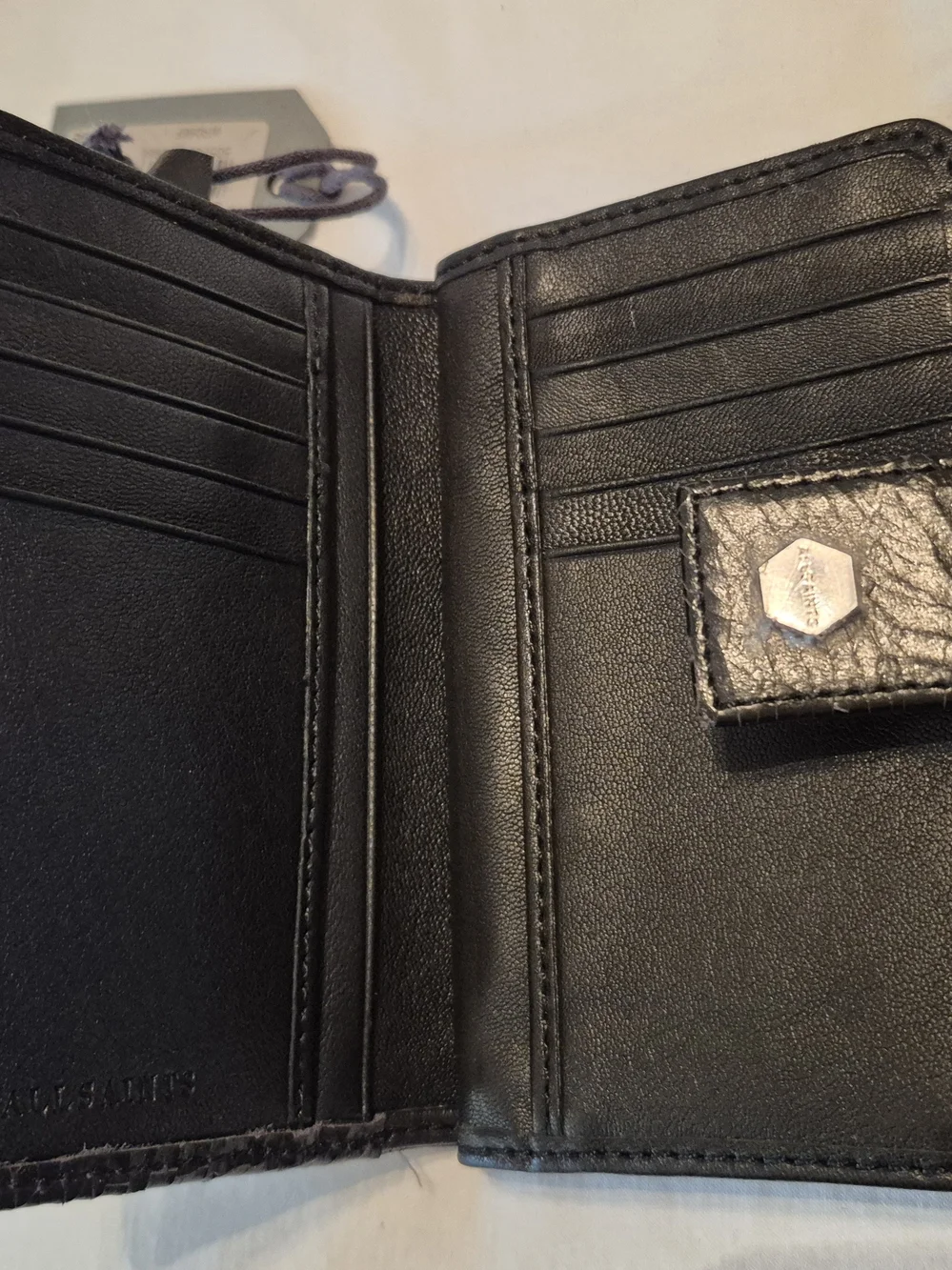 AllSaints THE RIDLEY Black Croc-Texture Zip Around Wallet